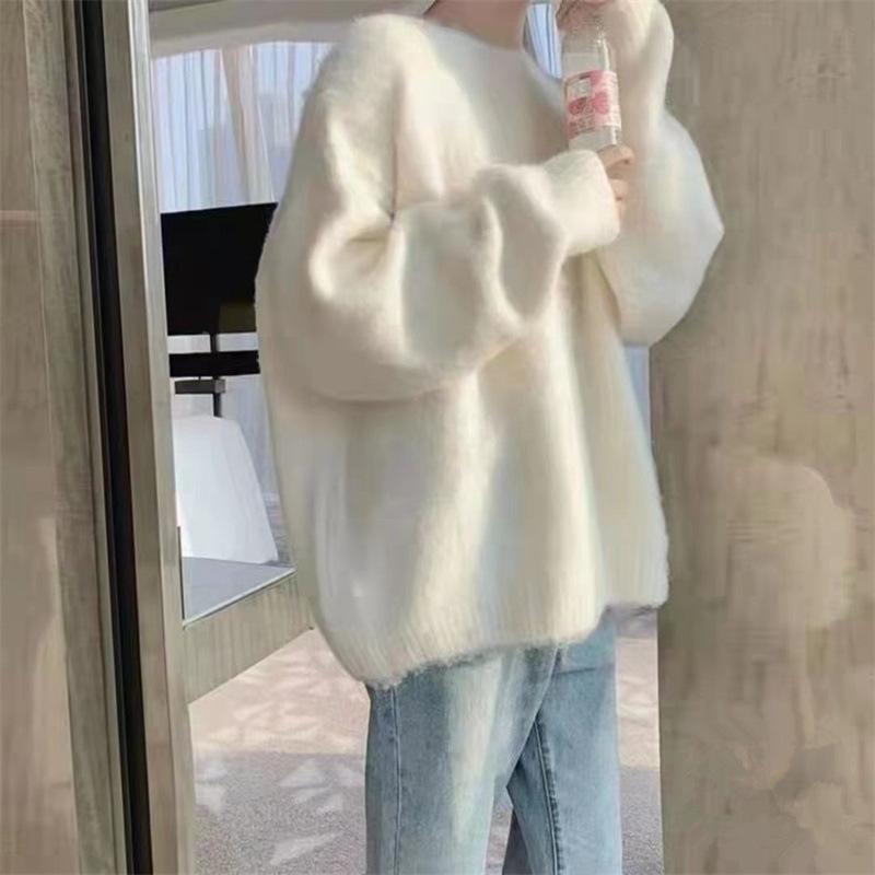 Solid Color Knit Sweater Pullover Sweater Female Autumn and Winter Soft and Glutinous Loose Outer Wear Gentle Wind Inside The Bottoming Shirt