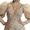 V-Neck Gold Feather Princess Evening Dress