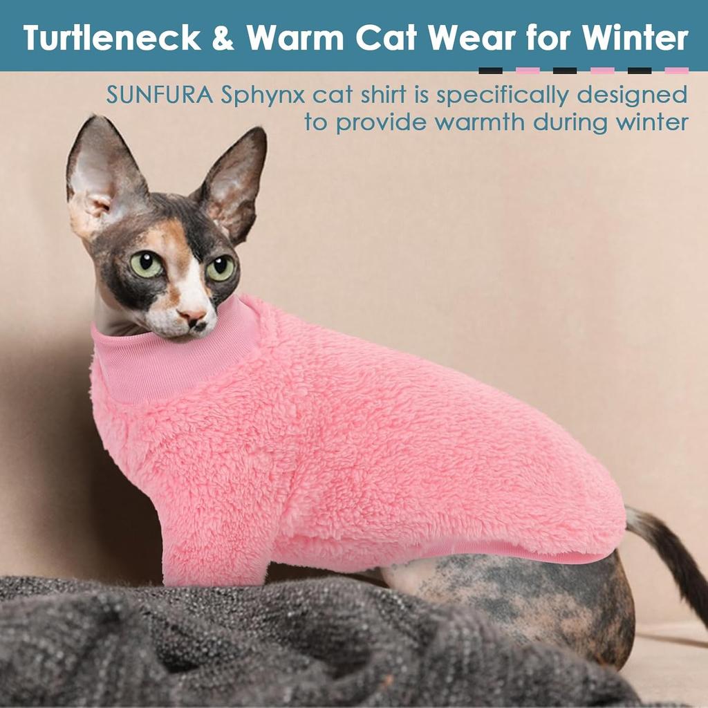 SUNFURA Sphynx Cat Sweater, Hairless Cats Turtleneck Pullover Kitten Sweaters for Cats Only, Warm and Soft Cat Pajamas Shirt with Sleeves Pet Winter