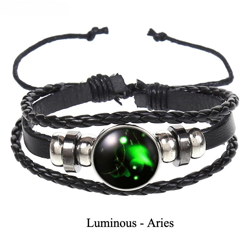 12 Constellations Multi-layer Woven Luminous Punk Cowhide Starry Sky Bracelet Jewelry, Unisex, Popular Couple Hand Rope