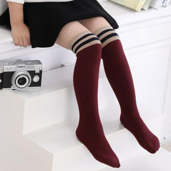 Children's Mid-Calf Socks: Cotton Striped for Girls, Boys' Sports Style, Thick for Autumn/Winter
