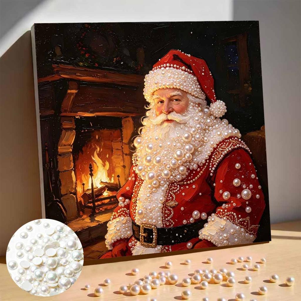 DIY Mini gerahmtes Perlenmalerei-Set Perlen Weihnachtsmann Kamin Leinwand Heimdeko Malerei