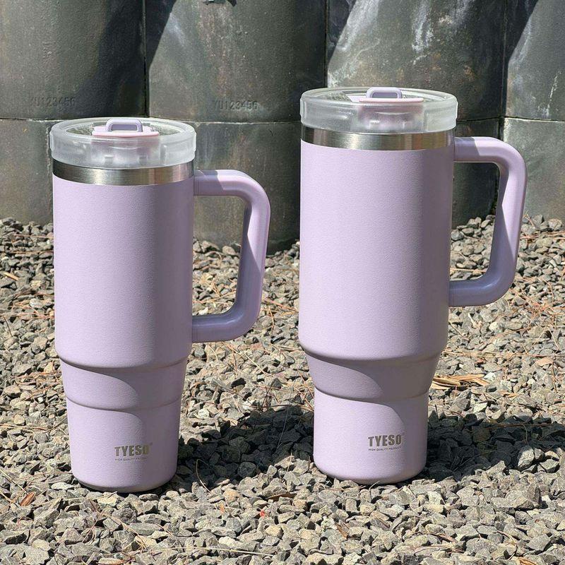 

German Luxury Stainless Steel Insulated Large-Capacity Thermos Cup, Thermal and Cold-Retaining Coffee Mug, Car-Mounted Water Cup 900ml Lilac + Ins Stickers