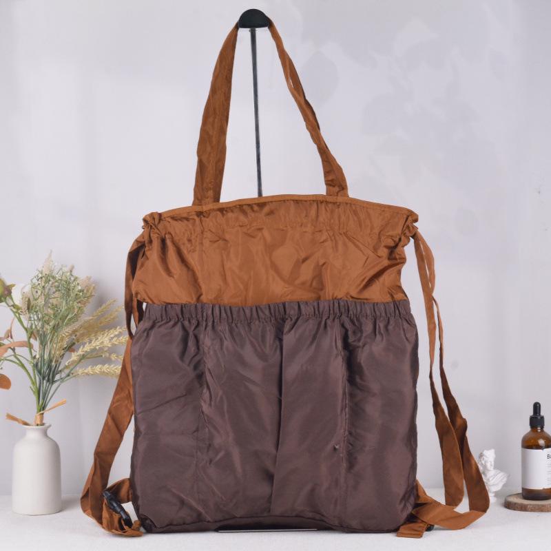 Korean Style Foldable Waterproof Polyester Drawstring Backpack - Large Capacity Shopping Bucket Bag