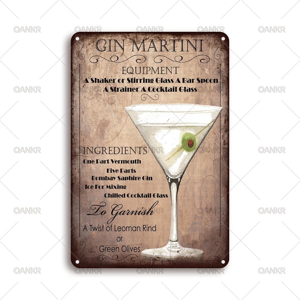 Vintage Art Cocktail Poster Metal Tin Sign Ideal Gift x Inch Gin Martini Recipe Metal Signs for Home Pub Bar Wall Decor 20x30cm（7.8x11.8inch）