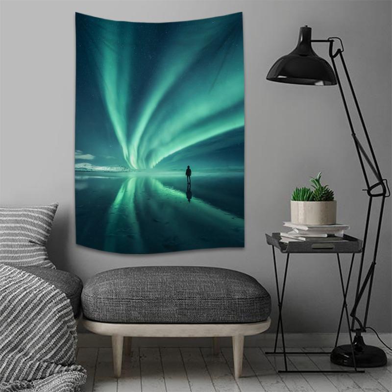 Tapiz Escena Noche Estrellada Estampado Aurora Decoración de Pared para el Hogar Tapiz Dormitorio Sala de Estar