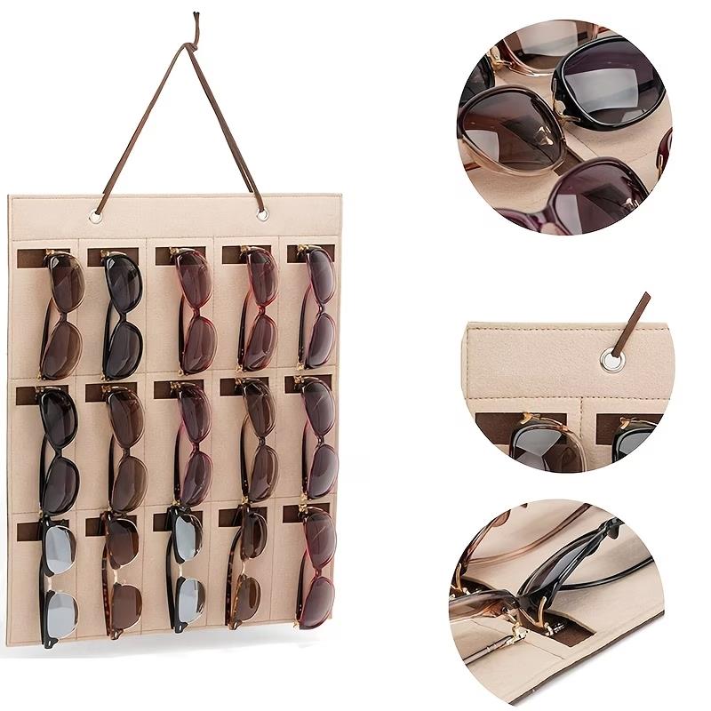 1pcs Wall-Mounted Folding Eyeglass Organizer – Holds 15 Glasses, Hair Ties & Clips, Easy Installation Storage