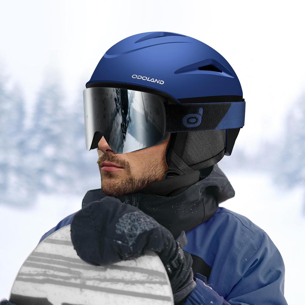 Odoland Ski Helmet & Goggles Set (Dial-fit, OTG, Anti-fog, UV Protection) for Adults & Teens