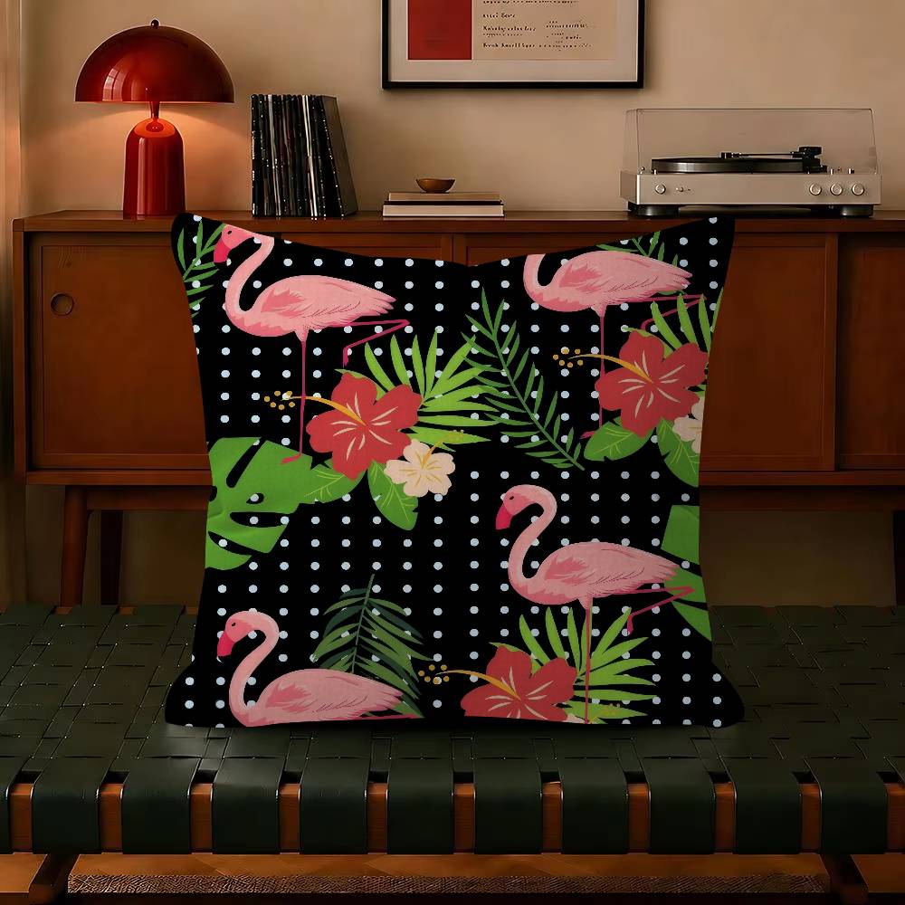 Summer-Themed Flamingo Tropical Leaf Decorative Pillowcase Square Pillowcase Home Office Decorative Cushion Cover