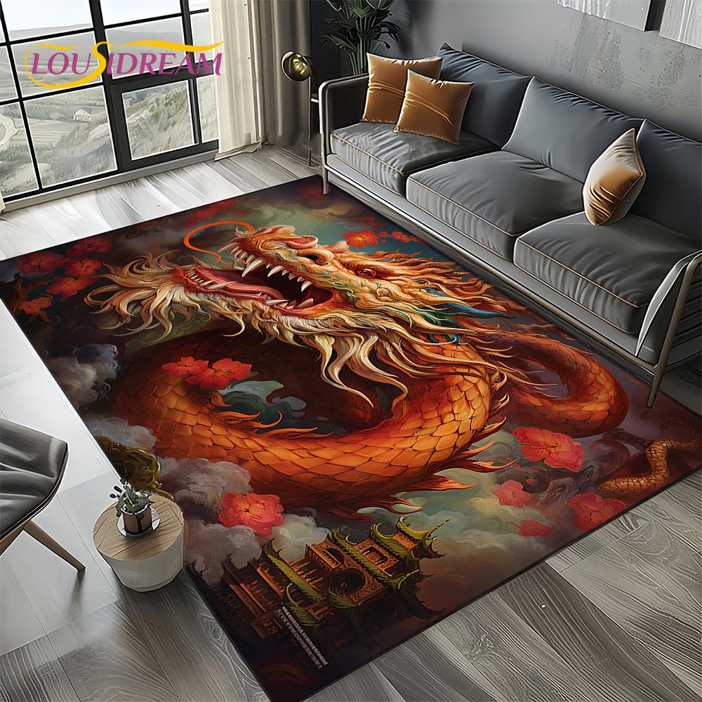 Chinese Style Dreamy Dragon Cartoon Carpet Rug for Living Room Bedroom Home Sofa Decoration,Kid Area Rug Non-slip Floor Mat