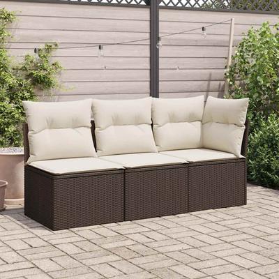 Garden Sofa Without Armrests with Cushions Brown Poly Rattan