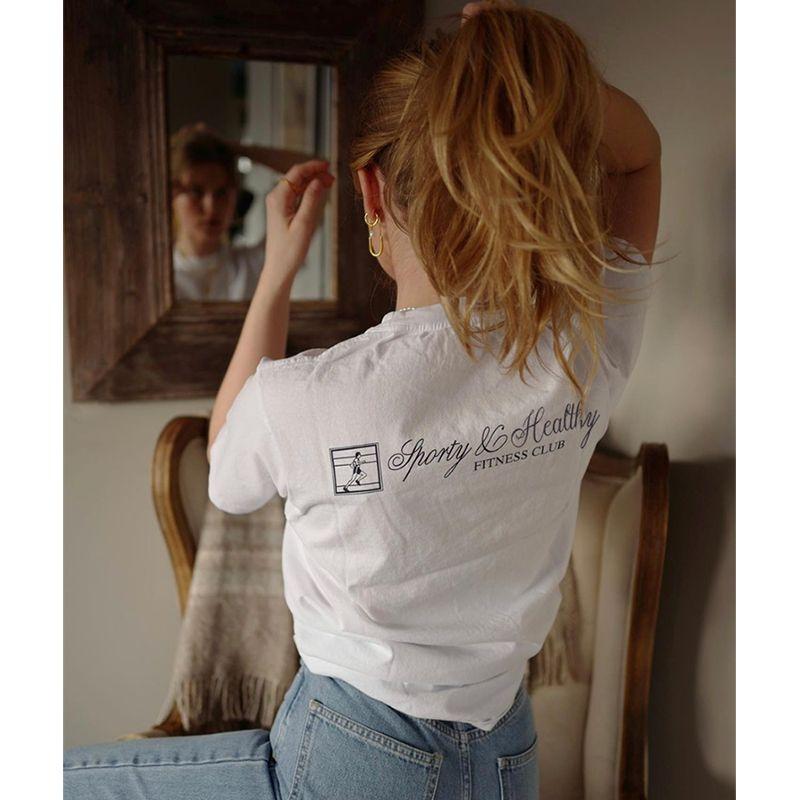 Fitness Club American Retro Sports Style Basic Style Casual Loose-Fitting Pure Cotton Short Sleeves Shoulder T-shirt for Women