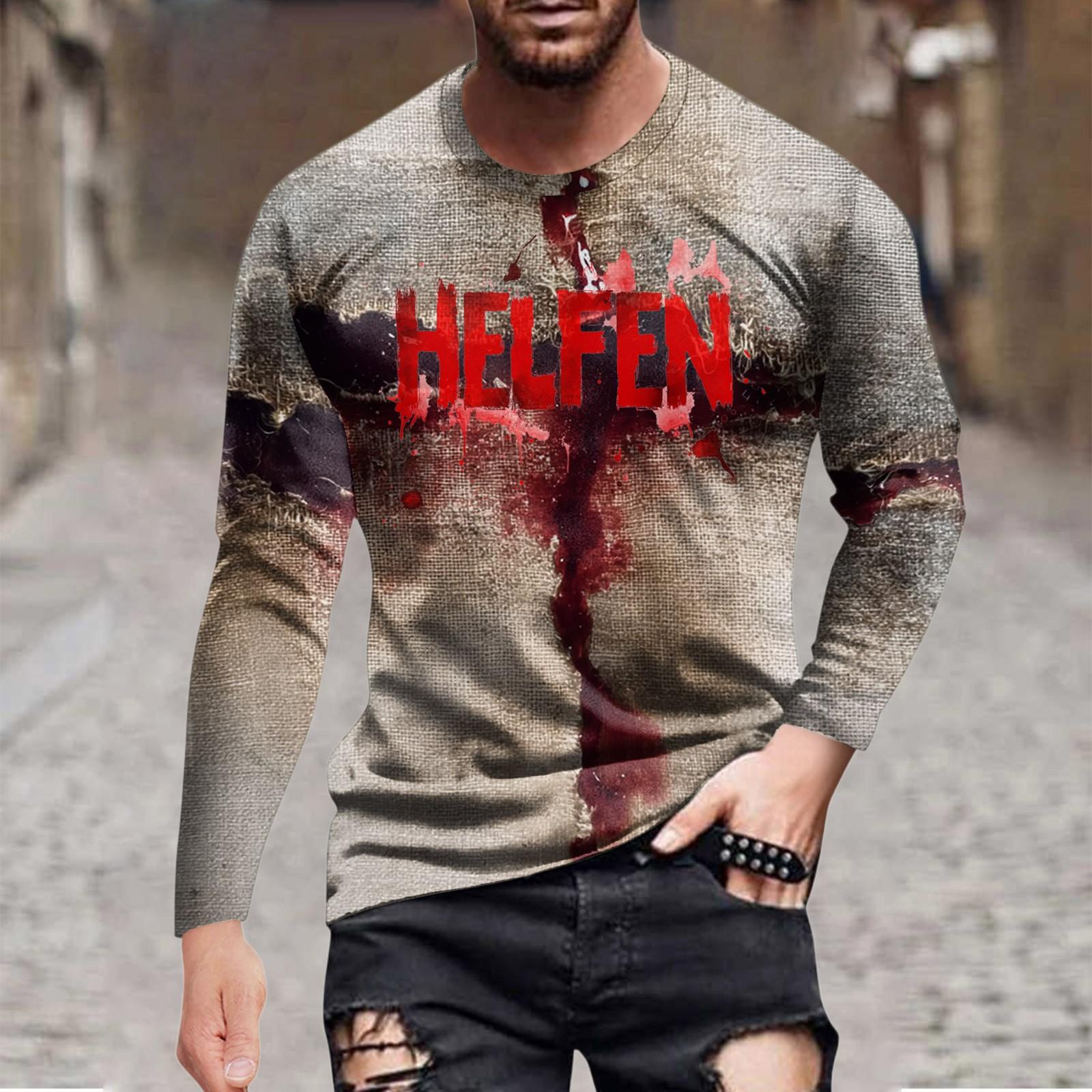 

Halloween Printed Men s Long-sleeved Top T-shirt Casual Daily Wear XL