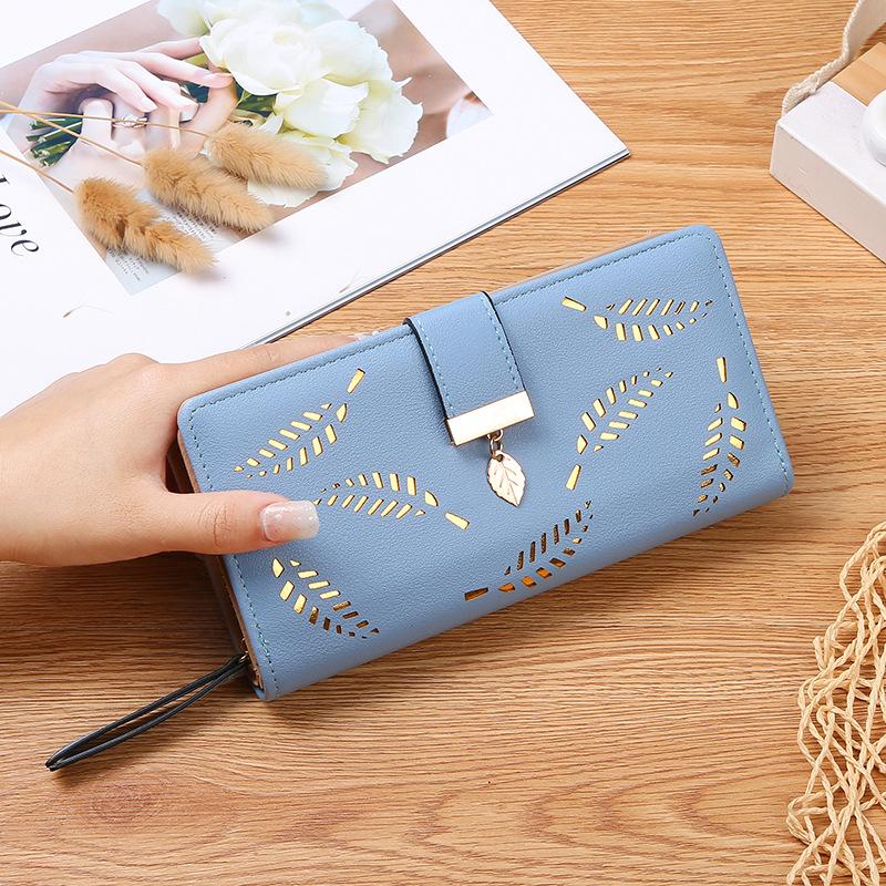 Women's Wallet Hollow Leaf Wallet Wallet Two Fold Zipper Long Card Bag Clutch