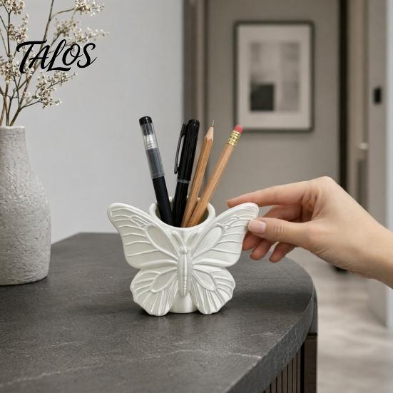 3D Printed Butterfly Pen Holder, Embossed Desk Organizer for Pencils Makeup Brushes, Large Capacity Storage Box for Home Office Decor