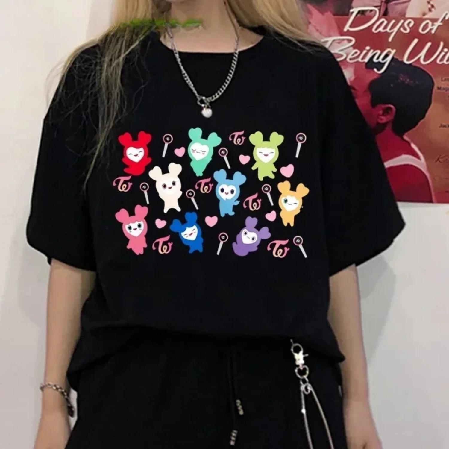 Korean Harajuku Style T-Shirt Women Music Tops Women Streetwear Cartoon Clothing Women Clothing Vintage Vintage Clothes Y2K Top S чёрный
