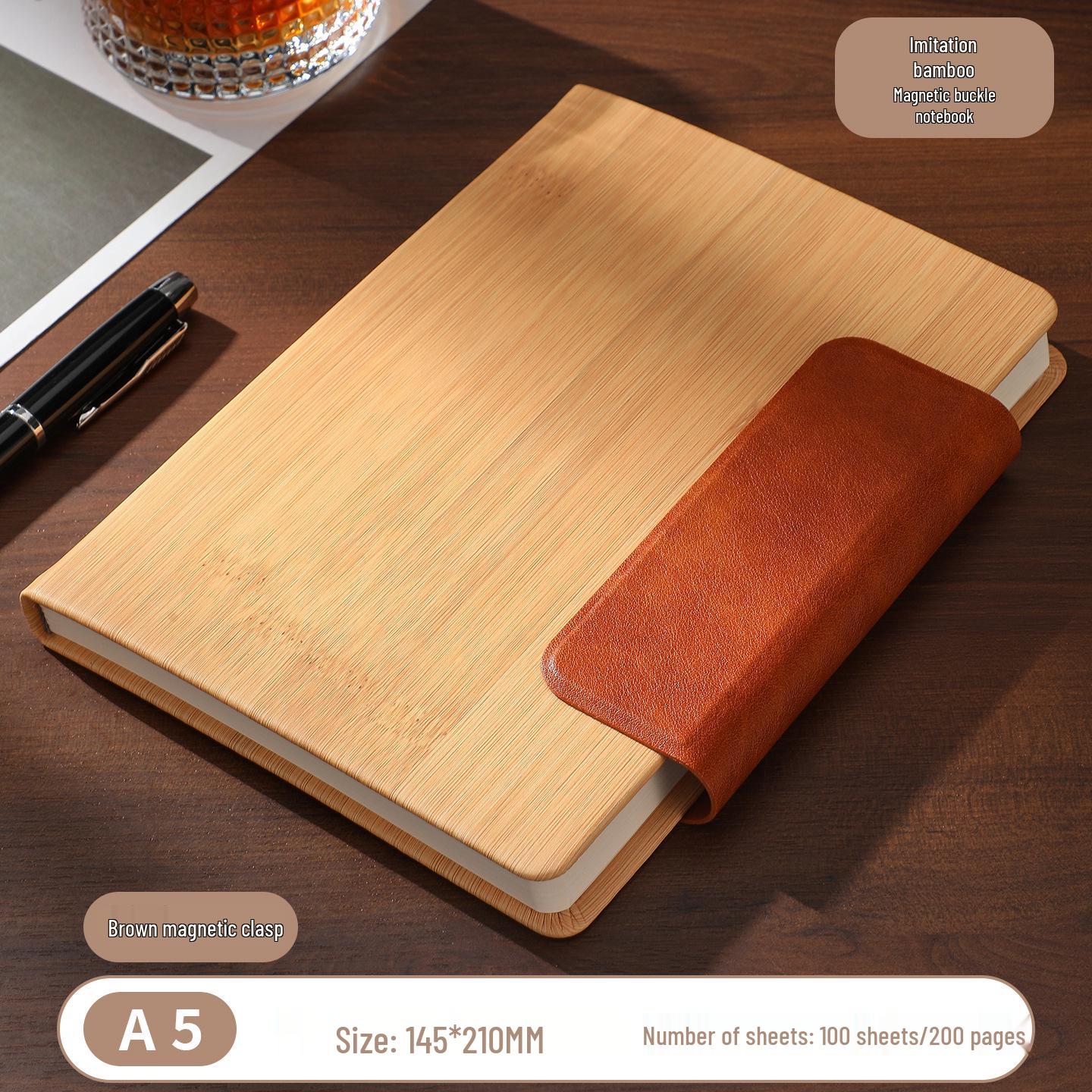Magnetic Buckle Bamboo-Style Leather Notebook - Creative Soft Cover Diary for Business Meetings