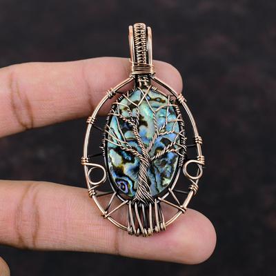 Tree Of Life Abalone Shell Pendant Copper Wire Wrapped Pendant Gemstone Copper Jewelry Handmade Unique Pendant Antique Jewelry Gift For Wife