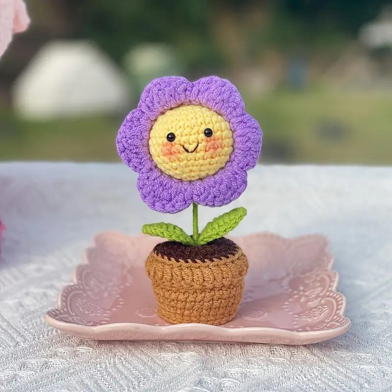 Cute Sunflower Pot Mini Handwoven Happy Sunflower Knitting Flower Desk Car Decoration Crochet Decor