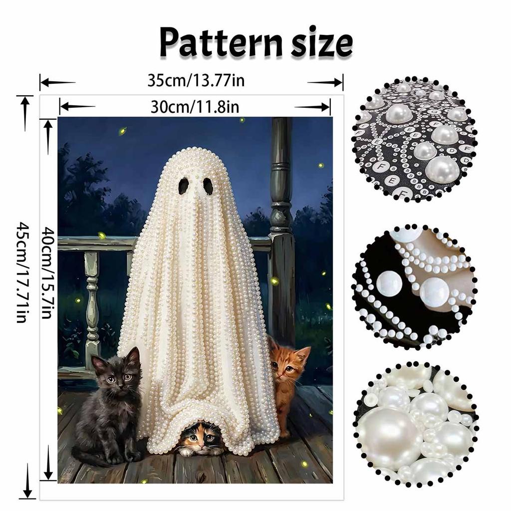 Halloween pearl painting handmade diy art white sheet cats night porch fireflies pearl home decoration painting