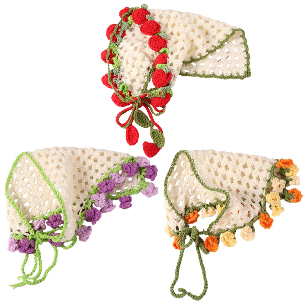 Floral Triangle Turban Hair Band Women Hair Scarf Vintage Knitted Headband  Children