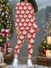 Women's Christmas Print 2-Piece Outfit: Long Sleeve Crew Neck Top & Pants, Holiday Limited Casual Party Gift Suit