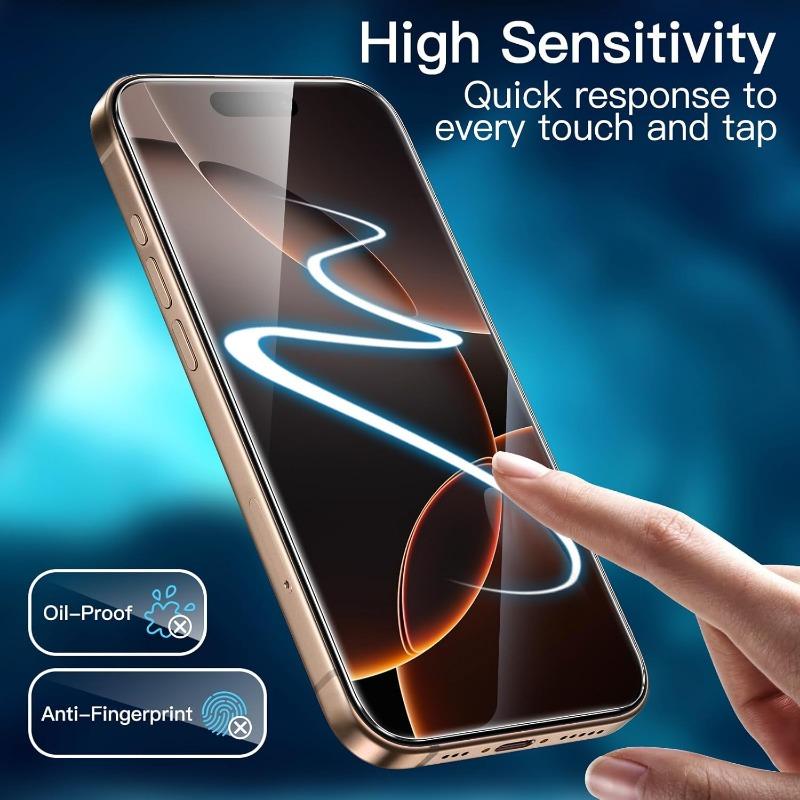 iPhone 16 Pro Max HD Protective Film, 9H Tempered Glass Film, Anti-flash Ring, HD Clear, Anti-scratch, Case Friendly