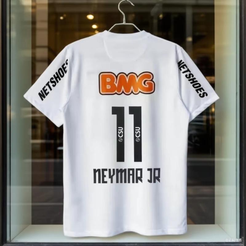 

SummerClassic 11-12 Santossi Pure Cotton Football Shirt Retro Little Neymar Football Adult Men s and Women s Large Short Sleeves S