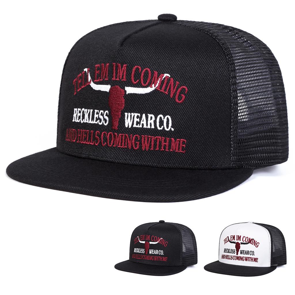 Unisex RECKLESS WEARCO Embroidery Hip-hop Net Hats Spring Summer Adjustable Casual Snapback Baseball Caps Outdoor Sunscreen Hat