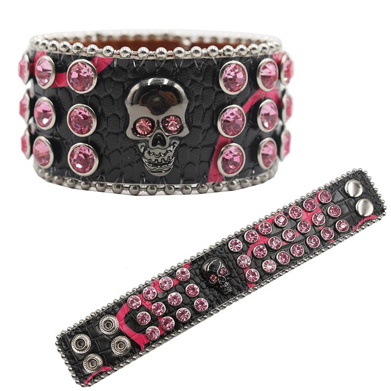 Gothic Skull Rhinestone Bracelet Jewelry Design Diamond PU Leather Bracelet Jewelry