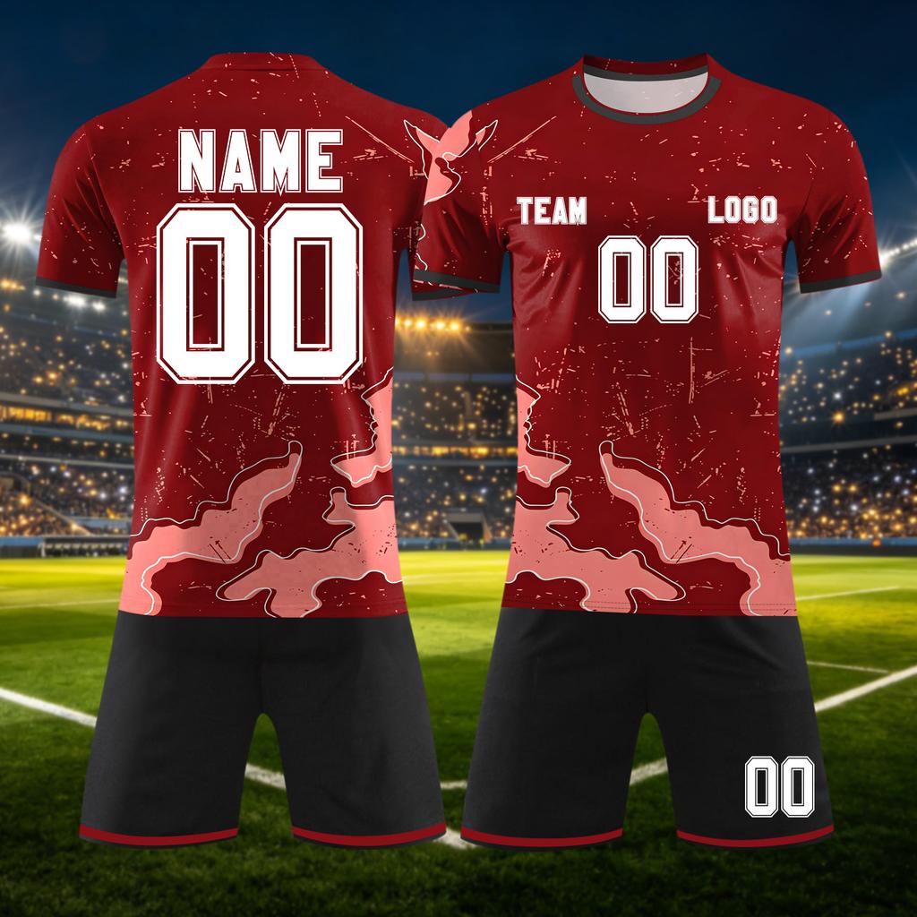 Customizable DIY Two Piece Sports Jersey Set Short Sleeve Shirt and Shorts Personalized Number Team Uniform