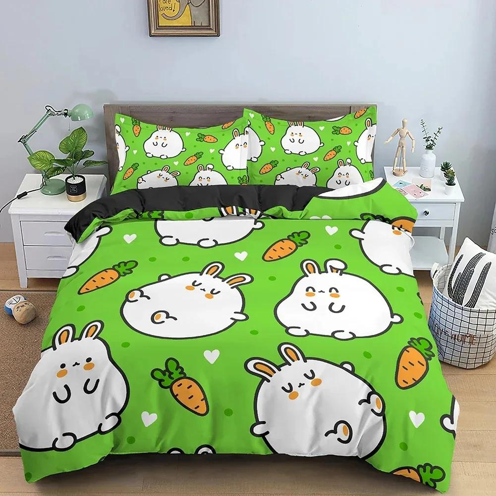Top Cute Rabbit Print Bedding Set Cartoon Duvet Cover With Pillowcase Single Twin Queen King Size Quilt Cover No Bed Sheets