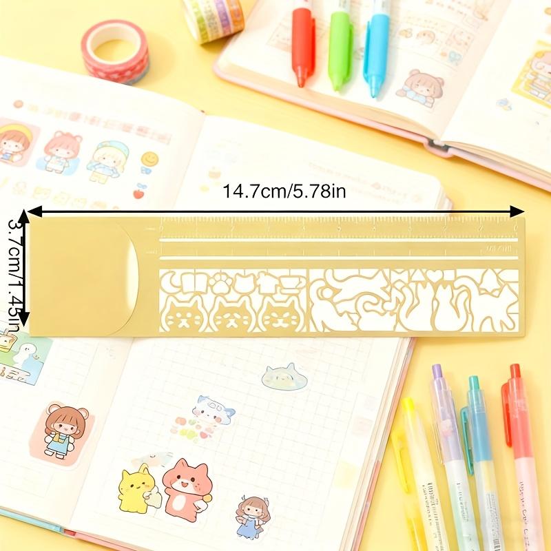 Cat-Shaped Stencil Ruler & Bookmark - Double-Sided Hollow-Out Template with Cm/inch Scale for Journaling Scrapbooking