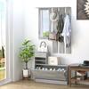 3-in-1 Entryway Set with Coat Rack, Mirror, Shoe Bench, 6 Hooks and Adjustable Shelf, Grey Concrete