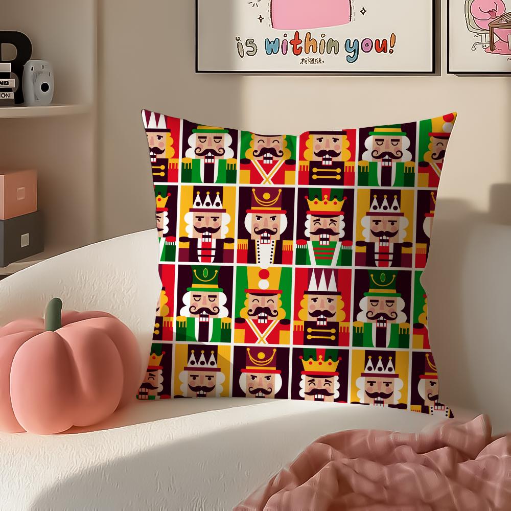 Festive Classic Nordic Toy NNutcracker Cushion Cover Pillowcase Short Plush Invisible Zipper Room Sofa Cushion Cover