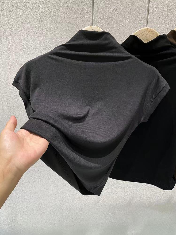 2025 Women's Slim Fit Short Sleeve High Collar Casual T-Shirt