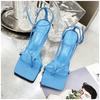 Fashion SUOJIALUN Gladiator Sandals High Heels Sandal Shoes Fashion Brand Strap Flip Flops Sexy Thin High Heel Pumps Square Toe Shoes