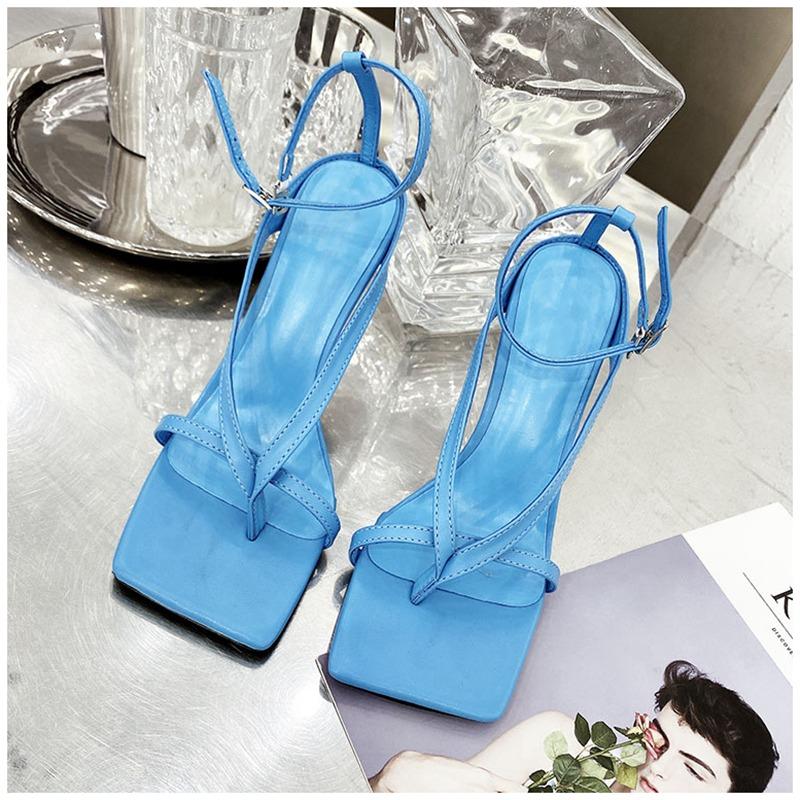 Fashion SUOJIALUN Gladiator Sandals High Heels Sandal Shoes Fashion Brand Strap Flip Flops Sexy Thin High Heel Pumps Square Toe Shoes