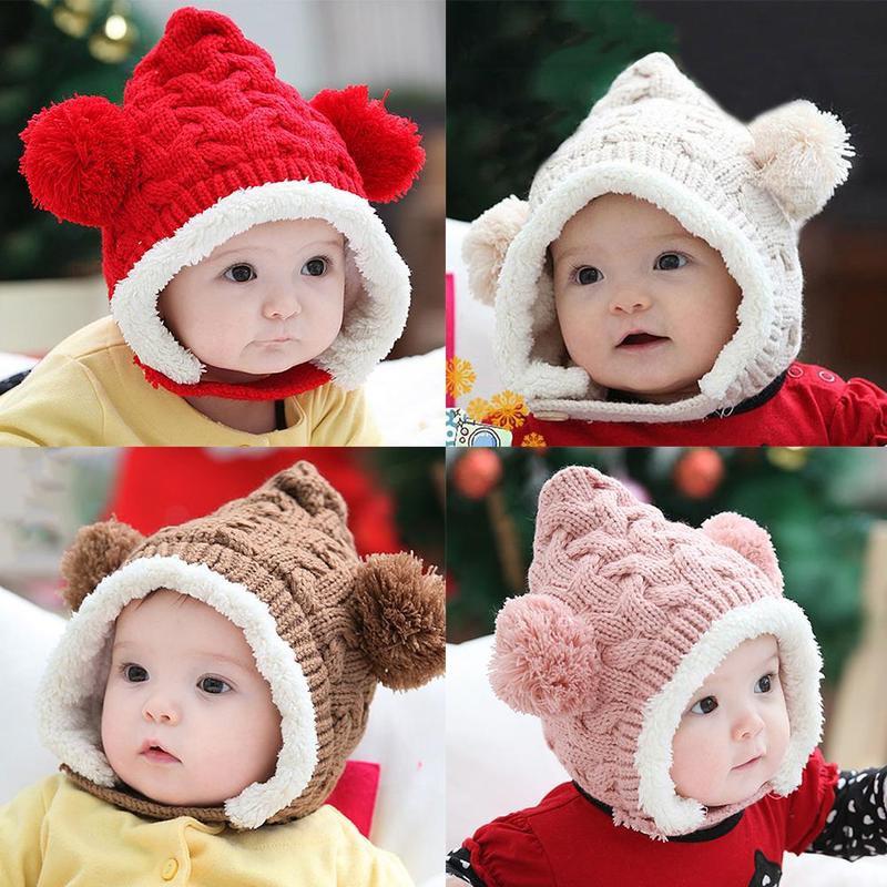 

2025 Kid Baby Girl Boy Toddler Winter Warm Knitted Beanie Hat Caps Earmuffs Ball разноцветный