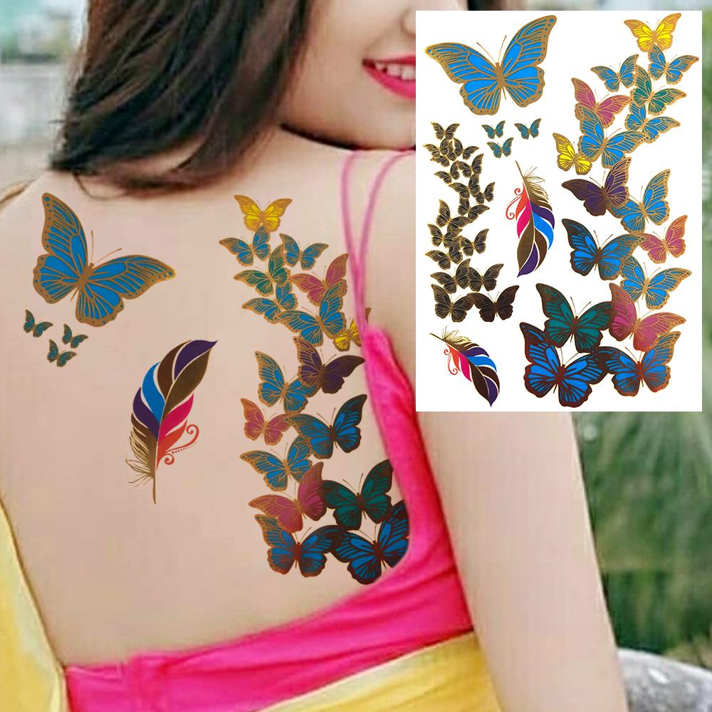 Golden Turtle Anchor Temporary Tattoo For Women Adult Realistic Compass Flower Fake Tattoo Sticker Washable Body Art Tatoo Decal