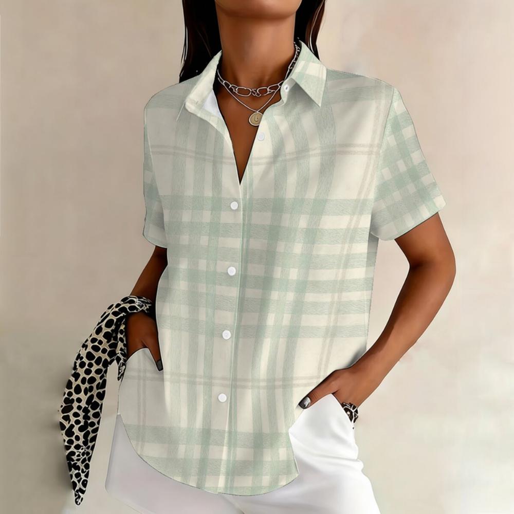 Minimalist and Personalized Paw Print Women's Summer Collar Short Sleeved Shirt, Fashionable and Versatile Daily Top