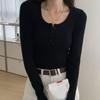 Shop   Women S U Neck Ribbed Half bUtton Slim Long Sleeve Top Wld wSh SiS677