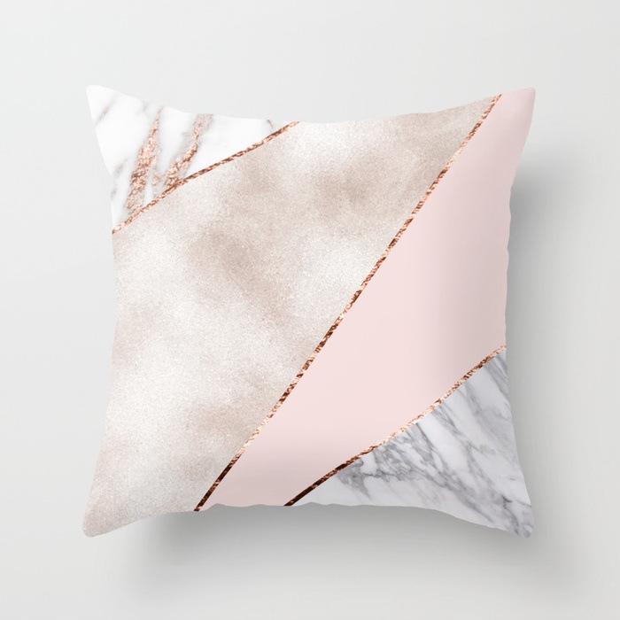 New Simple Geometric Sofa Pillow Cover, Pink Polyester Home Office Pillow Cover, Peach Skin Pillow