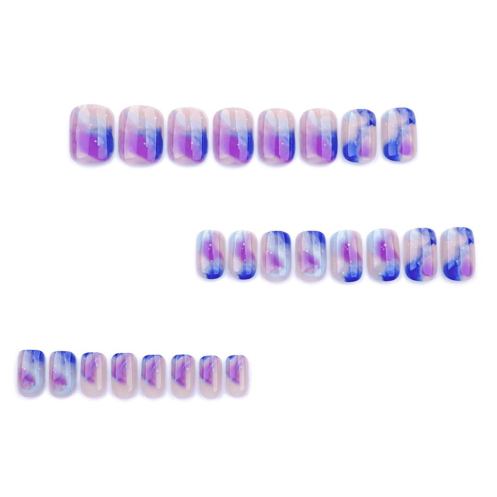 Galaxy Gradient Round Nail Tips with Star Stickers