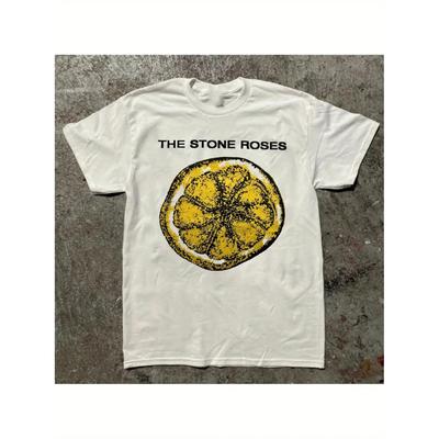Unique Stone ROSES 90s Lemon Collection White Unisex T-shirt Suitable for Casual Sportswear Men's Shirt