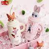 X&W for Disney Thermos Cup Stainless Steel Straw Cup Cartoon Judy Stitch Milk Tea Cup Keep Cold& Hot Beverage Container Cup Gift