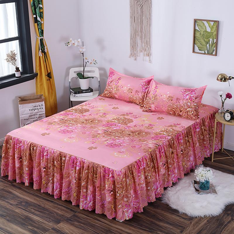 Europäischer Bettüberwurf Polyester Baumwolle Bettröcke Blumen Bunt Bettwäsche 150X200cm Queen Size Heimtextilien