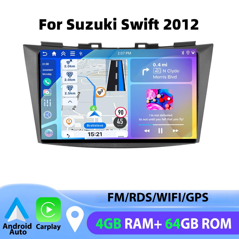 

Podofo For Suzuki Swift 2012 Car Radio 4GB+64GB Wireless Carplay Android Auto Multimedia Video Player Mirror Link 9 Inch GPS BT