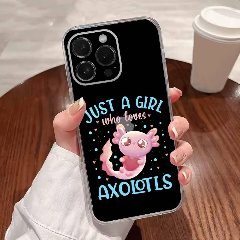 Funda Linda de Axolote para Teléfono para iPhone 16,15,14,13,12,11 Plus,Pro,Max,XR,XS,Plus,E,SE4,Mini Cubierta Transparente