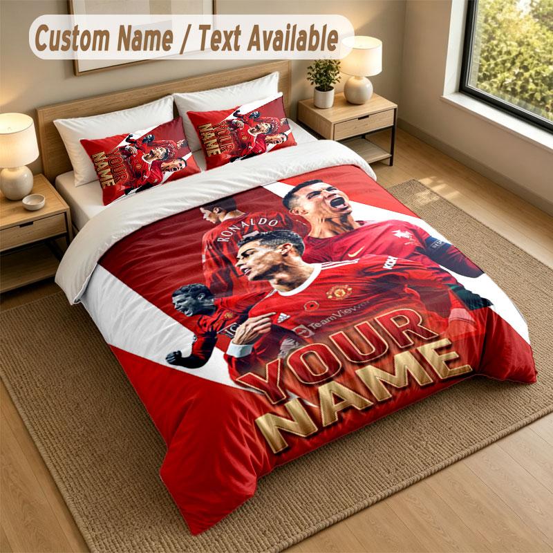Bedding Set 1 Duvet Cover 2 Pillowcases Cristiano Ronaldo Print Soft Bed Linen Bedroom Decor
